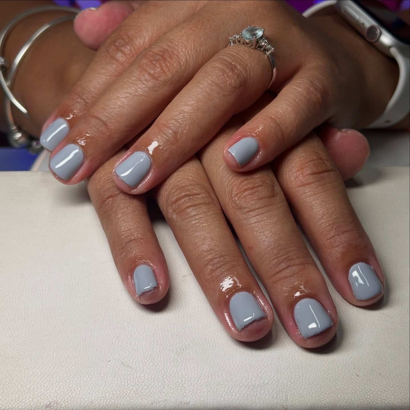 10. Blue-Grey Short Square Nails - simple grey nail ideas