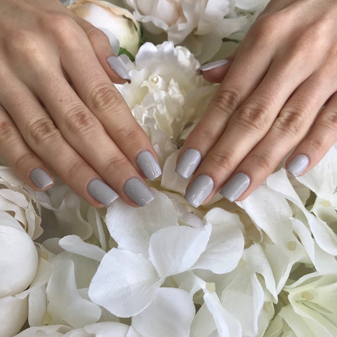 17. Light Grey Short Square Nails with Gloss Finish - simple grey nail ideas