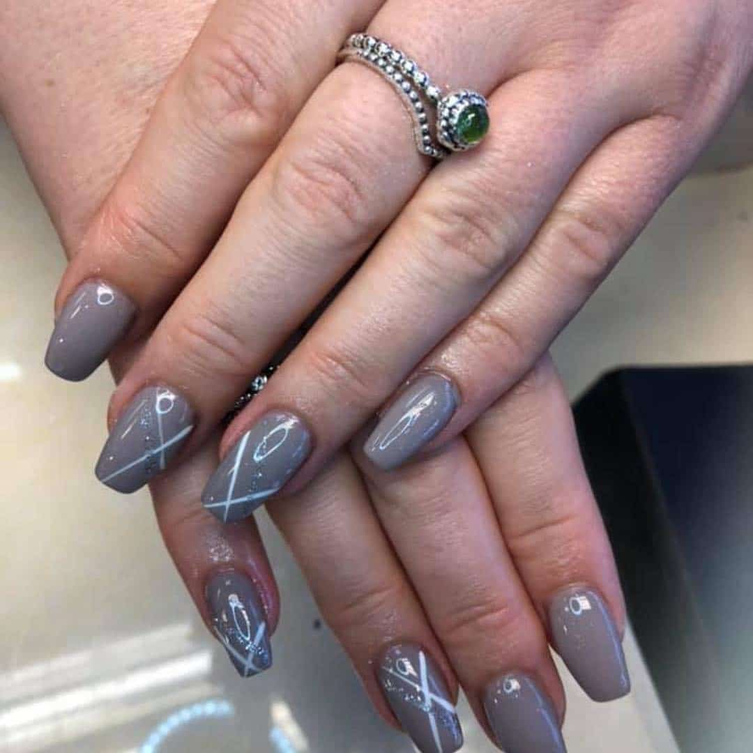 18. Smoky Grey Almond Nails with Fine Line Detail - simple grey nail ideas
