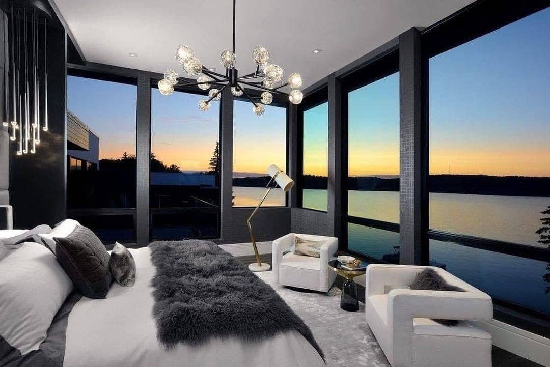 5. Black and White Bedroom With Panoramic Views - black, white and gray bedroom ideas