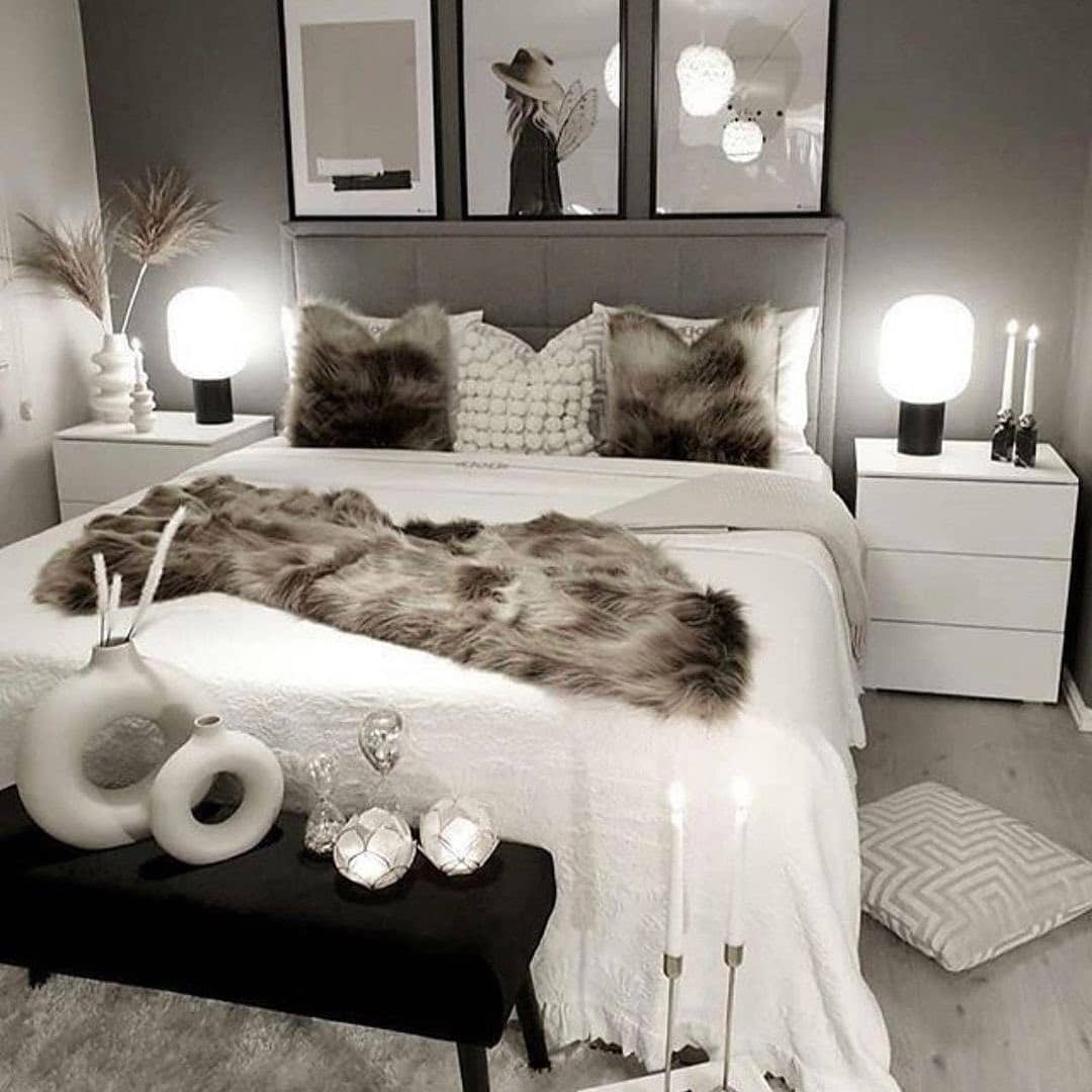 6. Cozy Gray and White Bedroom With Layered Textures - black, white and gray bedroom ideas