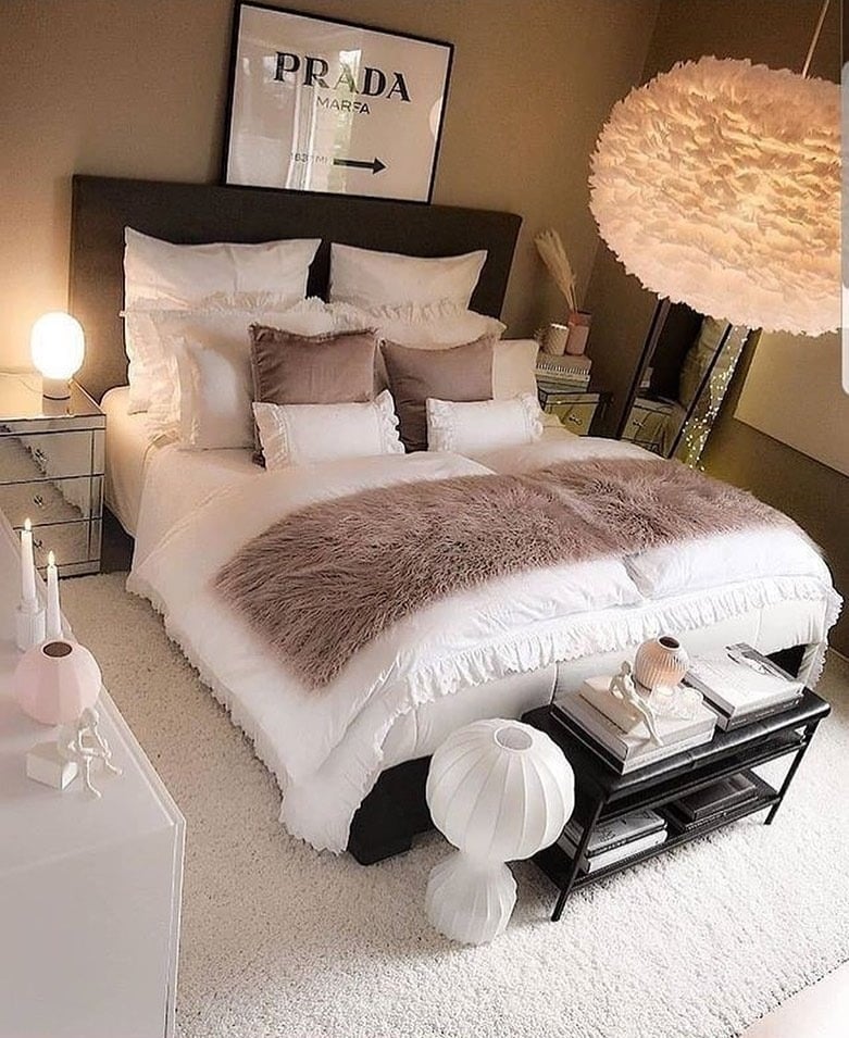 12. Soft Neutral Bedroom With Plush Layering - black, white and gray bedroom ideas