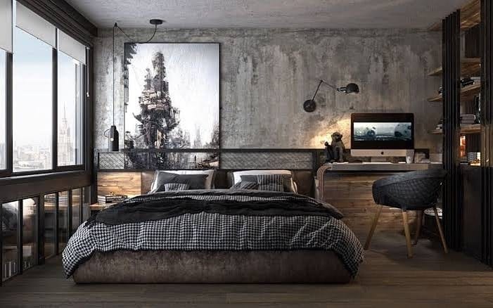 13. Urban Gray Bedroom With Industrial Accents - black, white and gray bedroom ideas