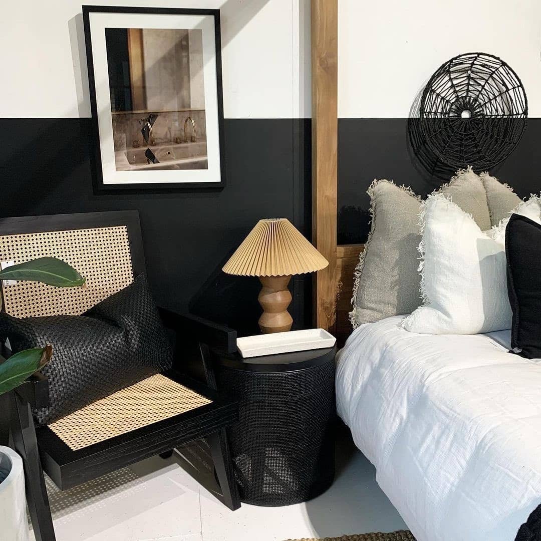 16. Black and White Bedroom With Natural Texture Accents - black, white and gray bedroom ideas