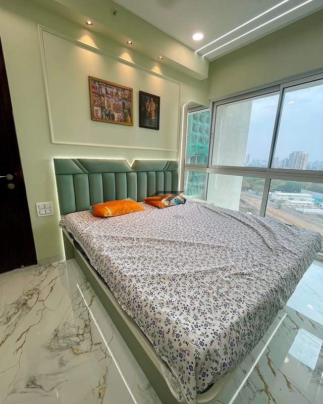 8. Urban Light Green Bedroom with Soft Lighting - light green bedroom ideas