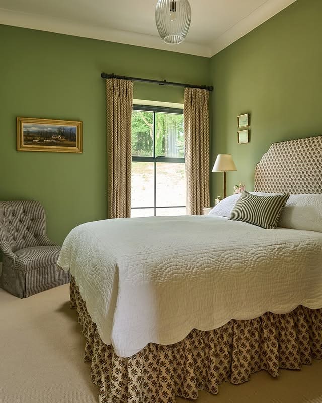 13. Country-Inspired Light Green Bedroom - light green bedroom ideas