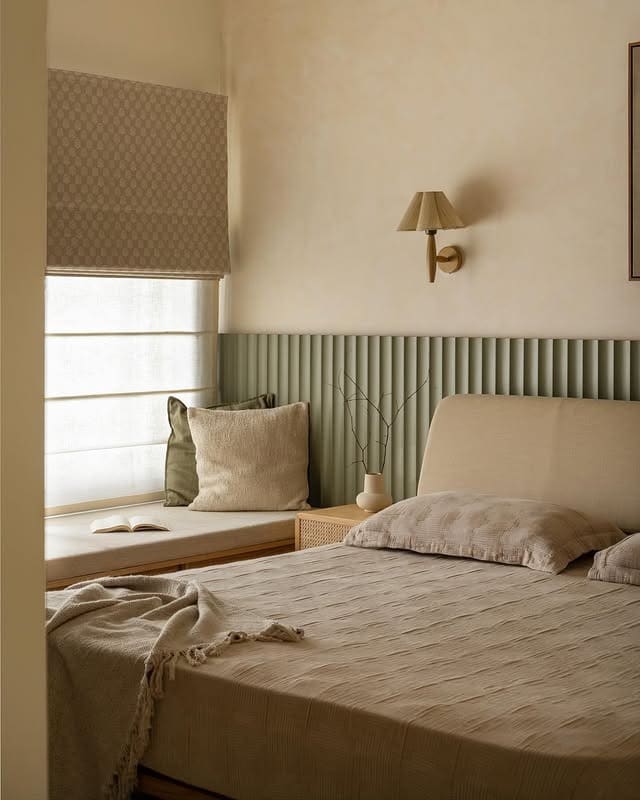 16. Minimal Light Green Bedroom with Fluted Detail - light green bedroom ideas