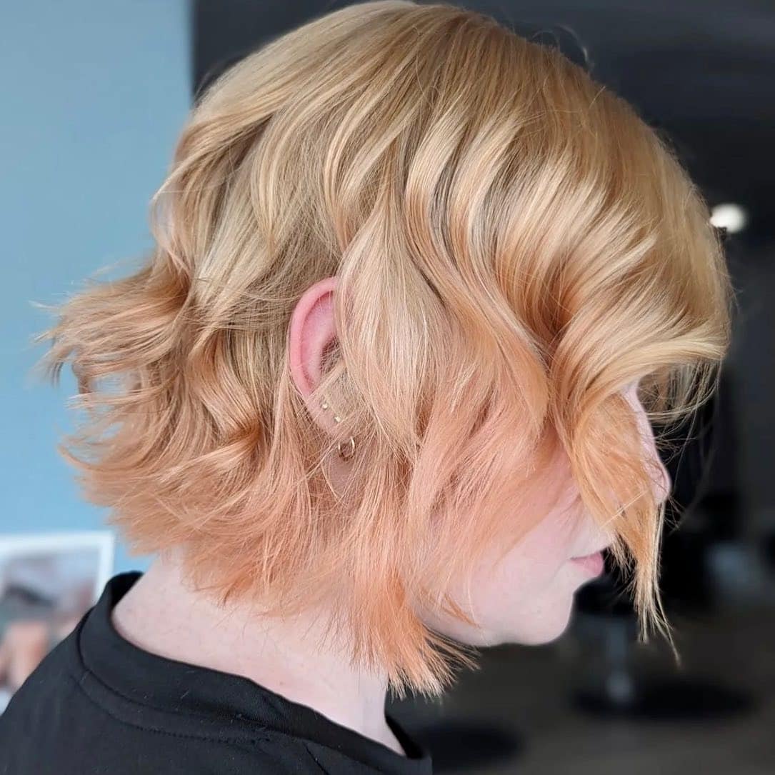17. Peach-Tinted Blonde Shaggy Bob with Soft Layers - Shaggy Bob Hairstyles