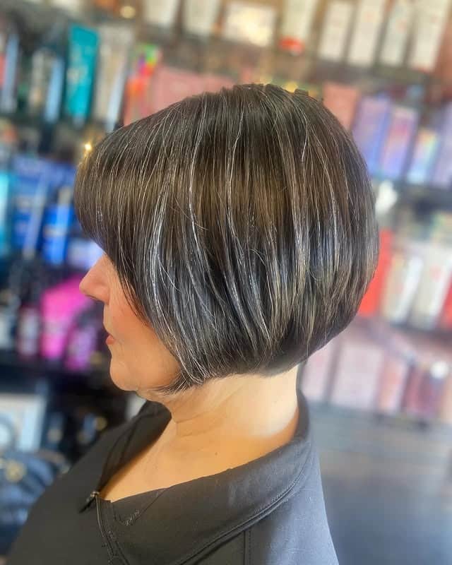 6. Modern Stacked Bob with Smoky Charcoal Highlights - Stacked Bob Hair