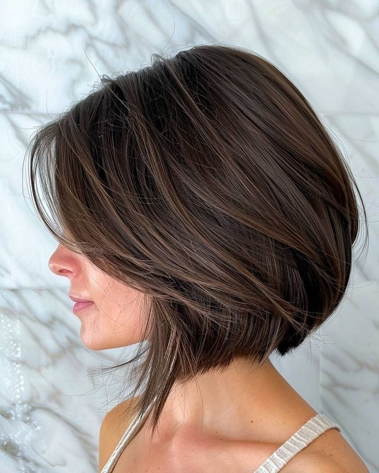 15. Sculpted Stacked Bob in Dark Chocolate Brown - Stacked Bob Hair