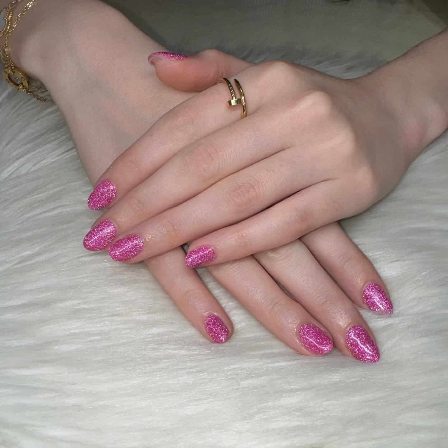 5. Classic Pink Micro-Glitter Almond - sparkly pink nail ideas