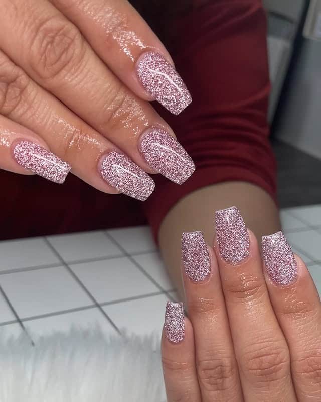 14. Classic Pink Full Glitter Square - sparkly pink nail ideas
