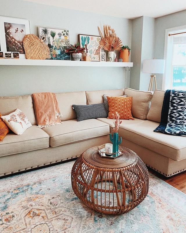 1. Warm Neutral Comfort with Textured Accents - tiny living room ideas