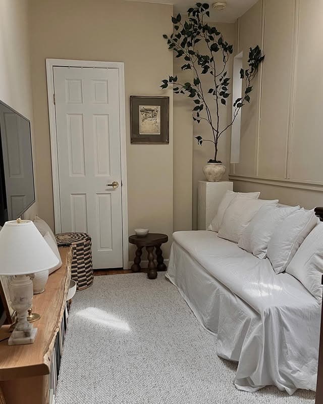 19. Light-Filled City Living with Neutral Layers - tiny living room ideas