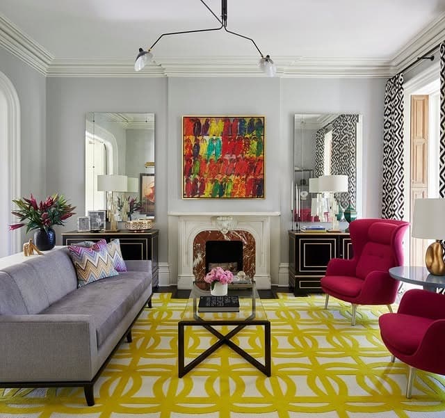 2. Tailored Gray with Graphic Yellow Accents - formal living room ideas