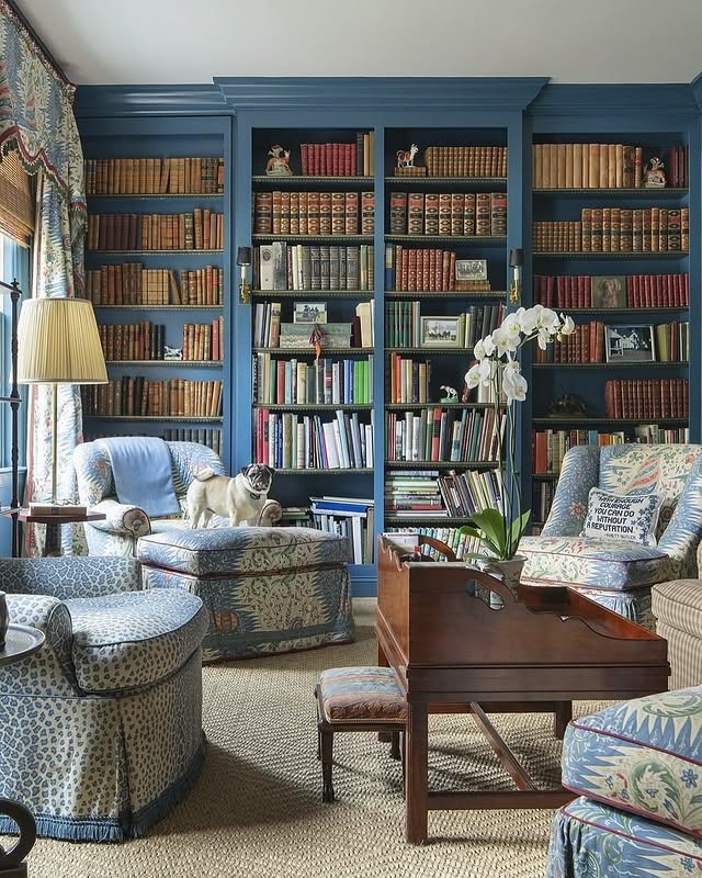 3. Classic Blue Library Living Room - formal living room ideas