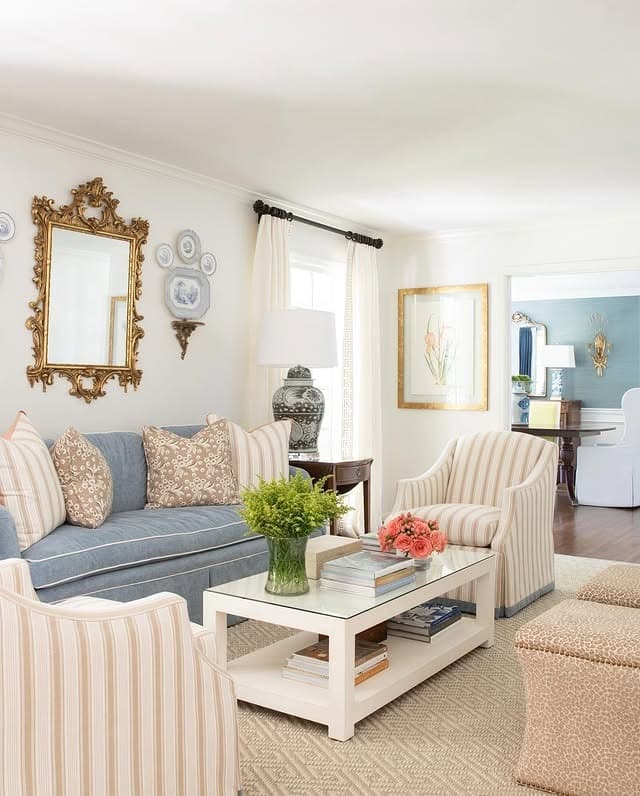 6. Traditional Cream and Blue with Antiques - formal living room ideas