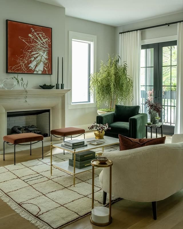 8. Modern Neutrals with Green Accents - formal living room ideas