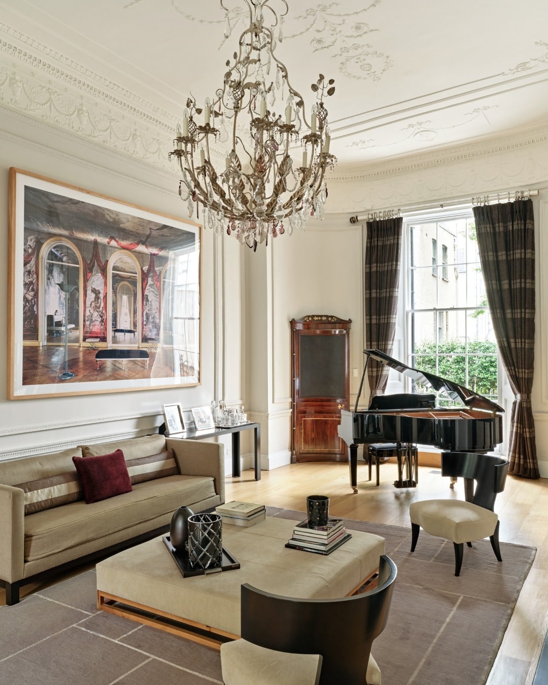 12. Grand Neutral Living Room with Black Accents - formal living room ideas