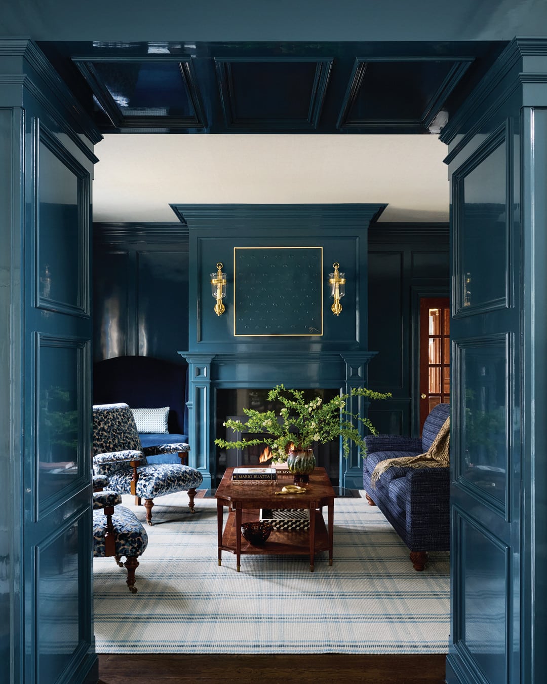 1. Classic Blue Panelled Living Room with Grey Textiles - blue and grey living room ideas