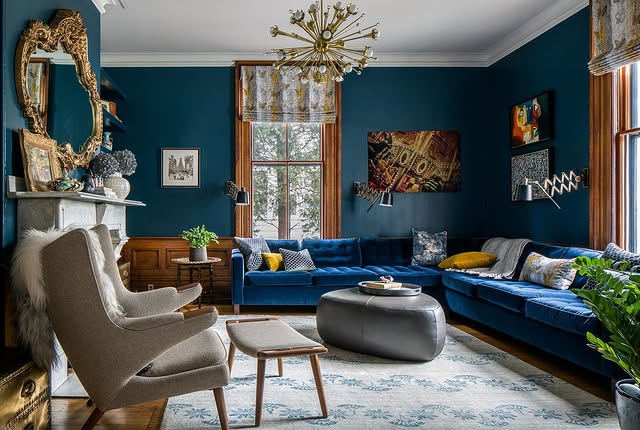 3. Rich Teal Blue and Layered Grey Lounge - blue and grey living room ideas