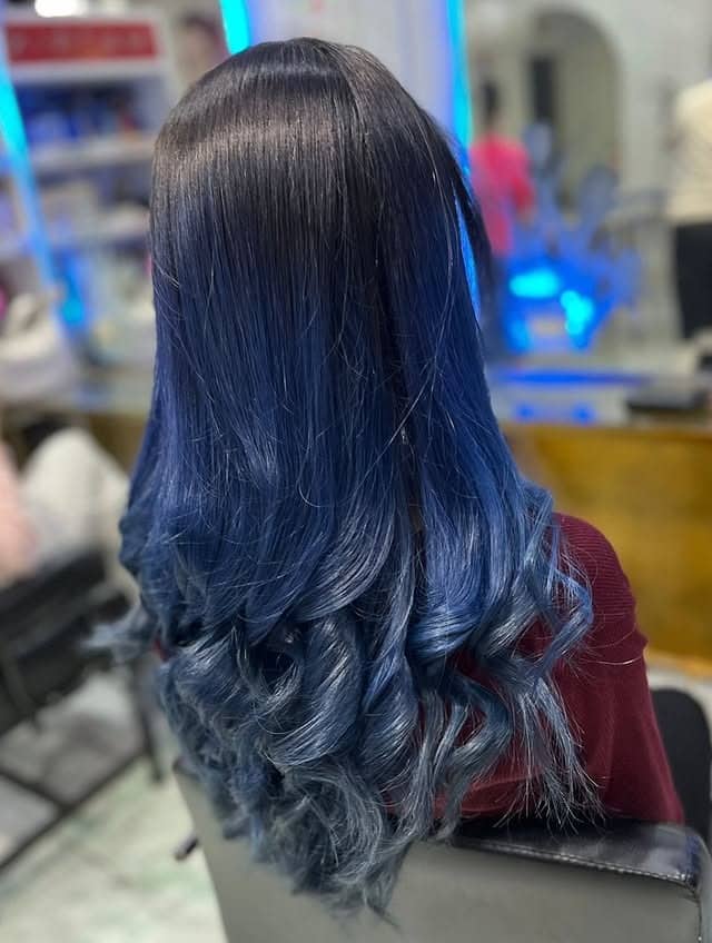 12. Smoky Blue Ombre Waves - Blue Hair Color