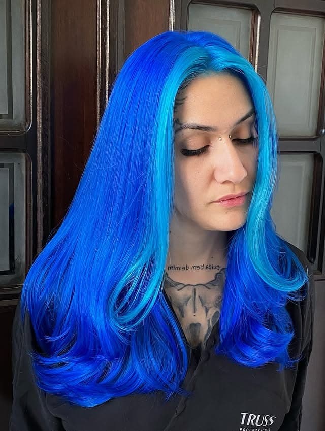 13. Electric Blue Long Layered Style - Blue Hair Color