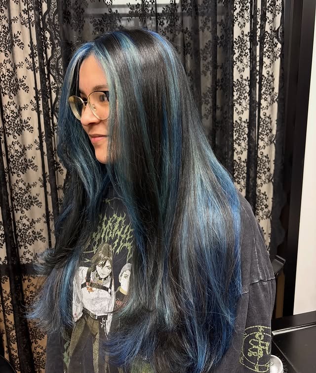 15. Steel Blue Dimensional Layers - Blue Hair Color