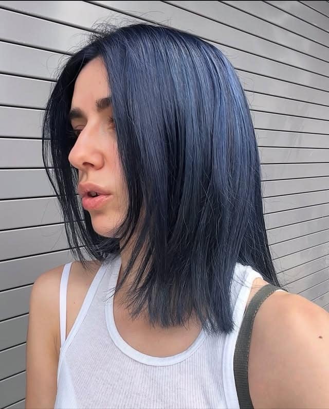 16. Slate Blue Sleek Mid-Length Cut - Blue Hair Color