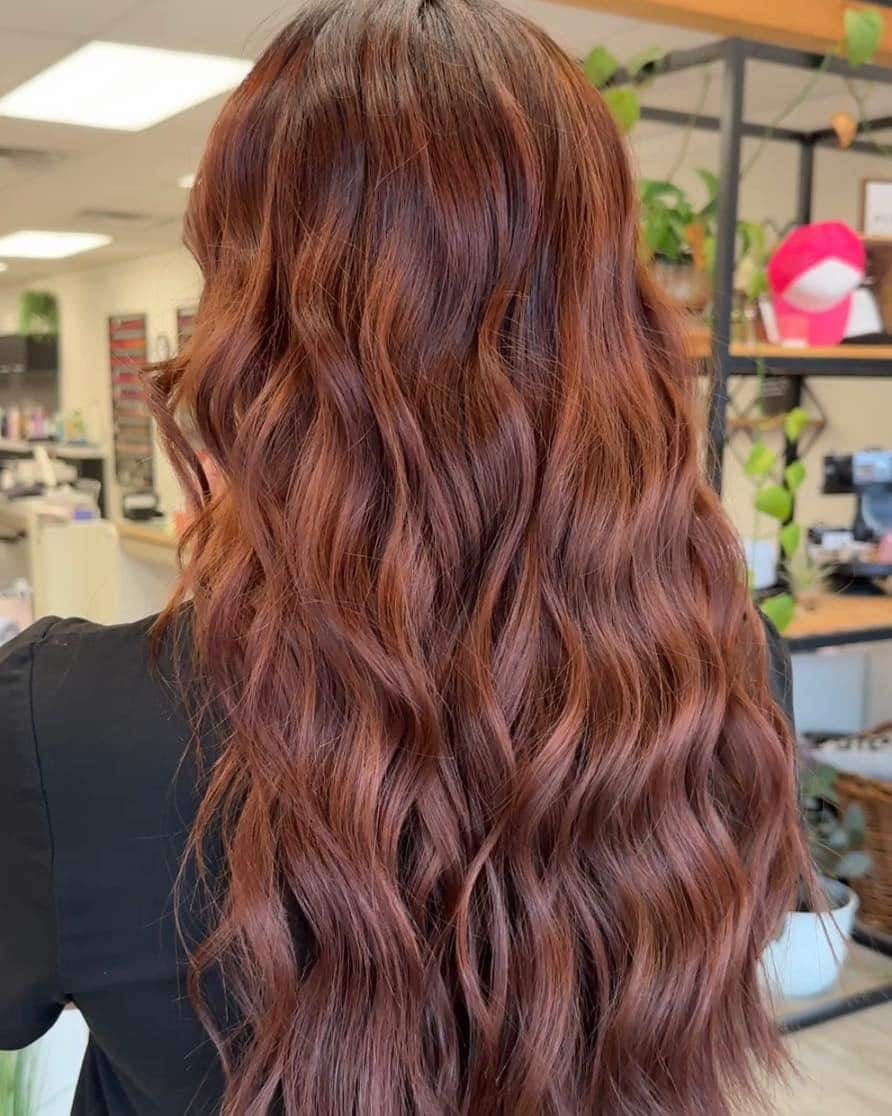 9. Muted Cinnamon Rose Waves - Cinnamon Hair Color