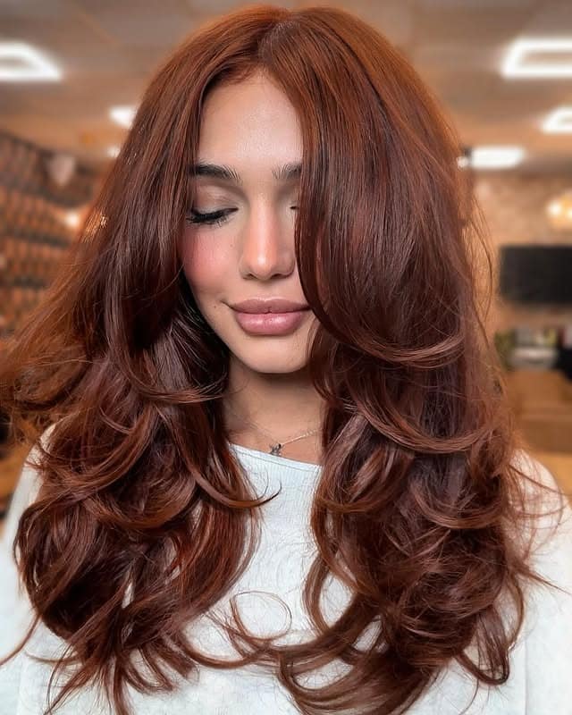 20. Cinnamon Chestnut Long Layers - Cinnamon Hair Color