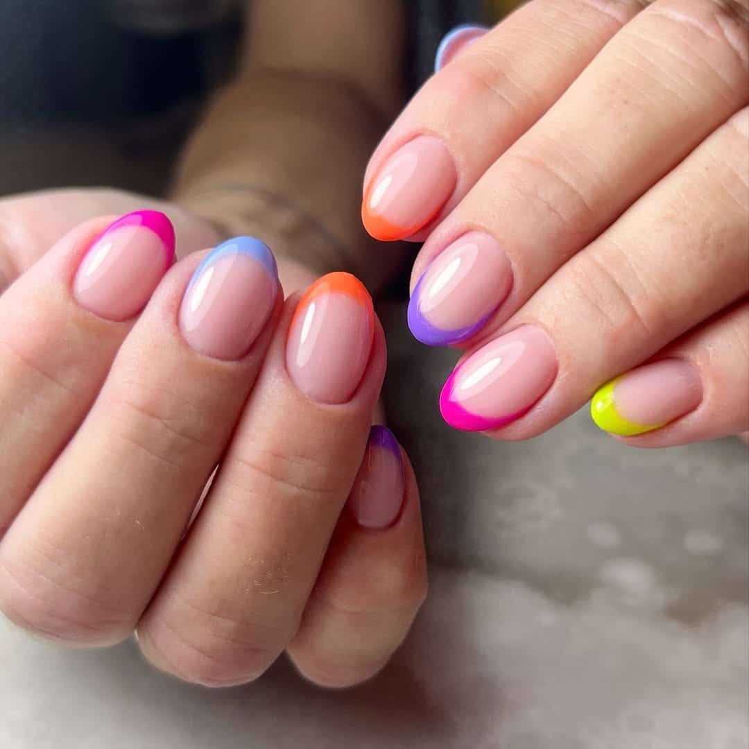 5. Neon Pastel Micro French Tips - spring french tip nail ideas