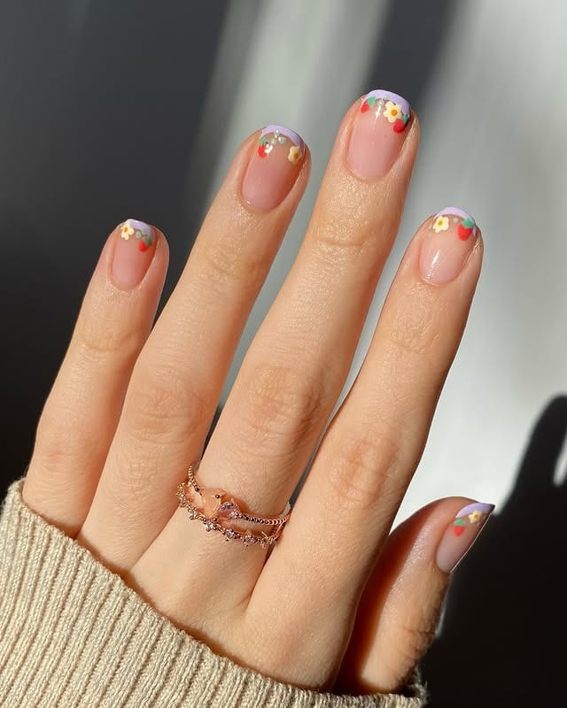 8. Petite Floral Micro French - spring french tip nail ideas