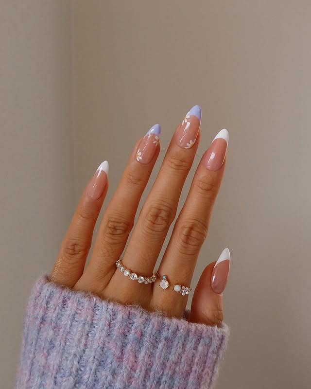 11. Soft Pastel Almond French Tips - spring french tip nail ideas