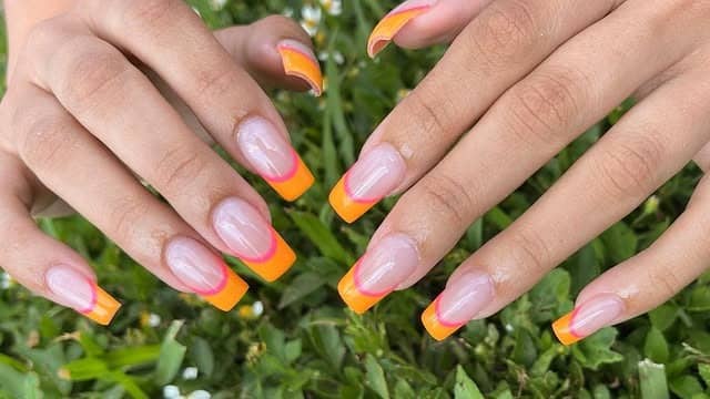 18. Bright Citrus French Tips - spring french tip nail ideas