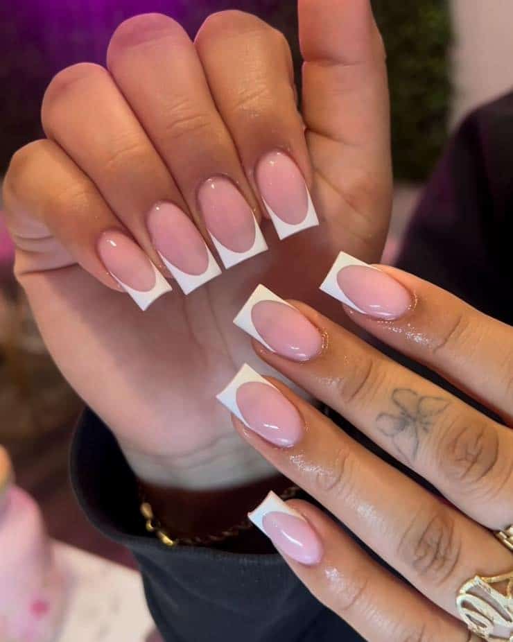 1. Classic Square French with Milky Pink Base - square french tip nail ideas