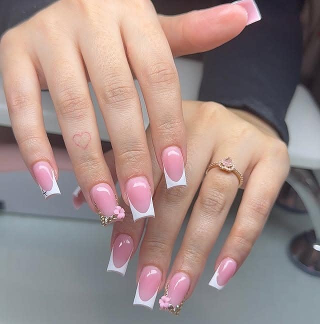 5. Modern Square French with Glossy Pink Base - square french tip nail ideas
