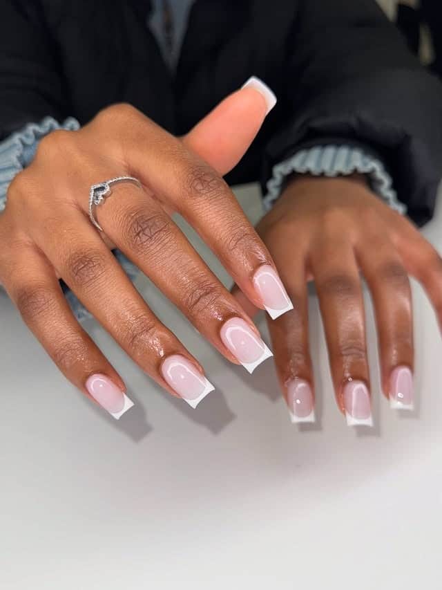 7. Minimal Square French on Natural Nails - square french tip nail ideas