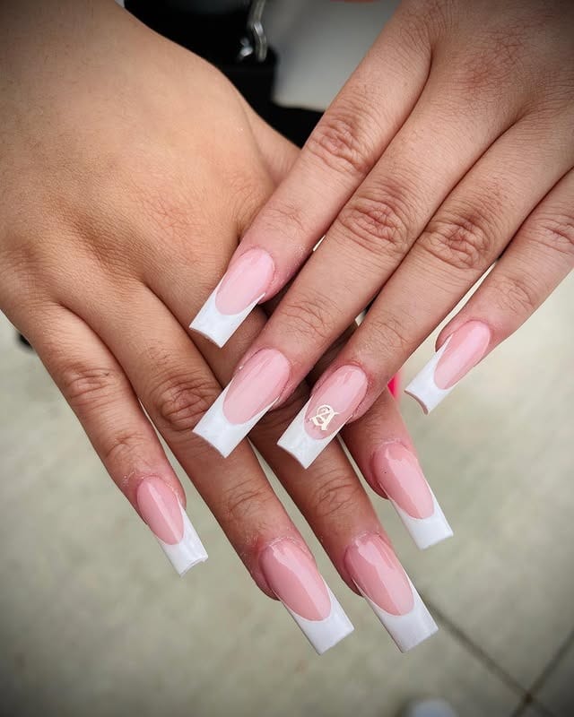 8. Structured Square French with High-Gloss Finish - square french tip nail ideas