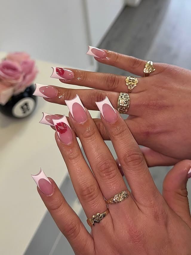 9. Elegant Square French with Sheer Blush Base - square french tip nail ideas