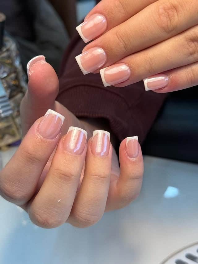 12. Sculpted Square French with Floral Accent - square french tip nail ideas