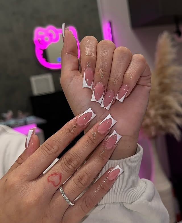 17. Elegant Square French with High-Gloss Nude Base - square french tip nail ideas