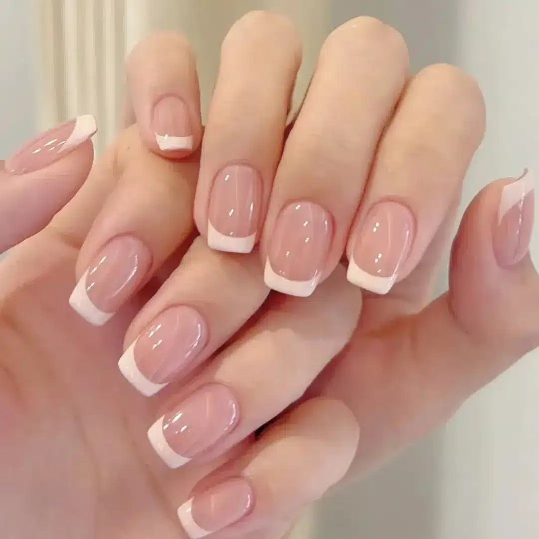 18. Modern Square French with Defined Smile Line - square french tip nail ideas