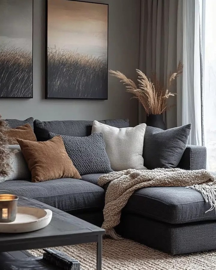 22. Modern Gray Living Room with Textural Warmth - gray living room ideas