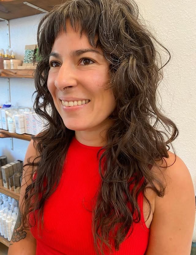 1. Textured Wavy Shag with Natural Brunette - Wavy Hair with Bangs