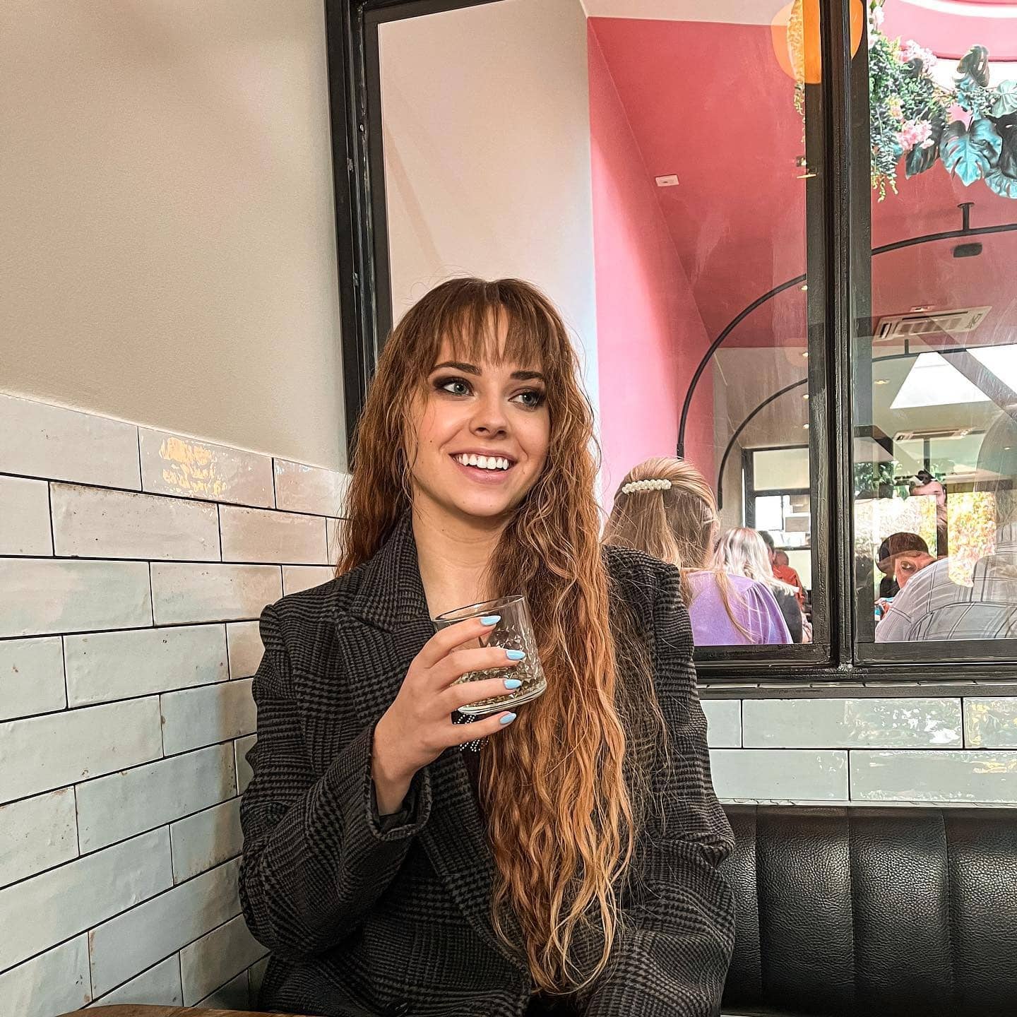 3. Long Beach Waves with Wispy Fringe in Warm Copper - Wavy Hair with Bangs
