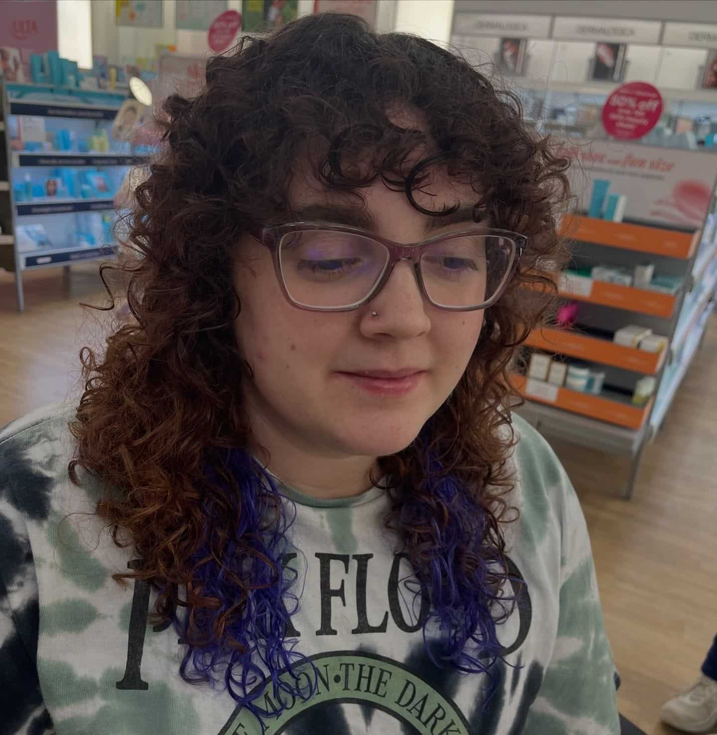 6. Curly-Wavy Shag with Bangs in Dark Brown and Indigo Tips - Wavy Hair with Bangs