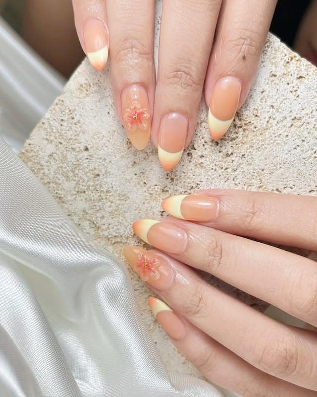 6. Peach Blossom Sunset Nails - sunset nail ideas