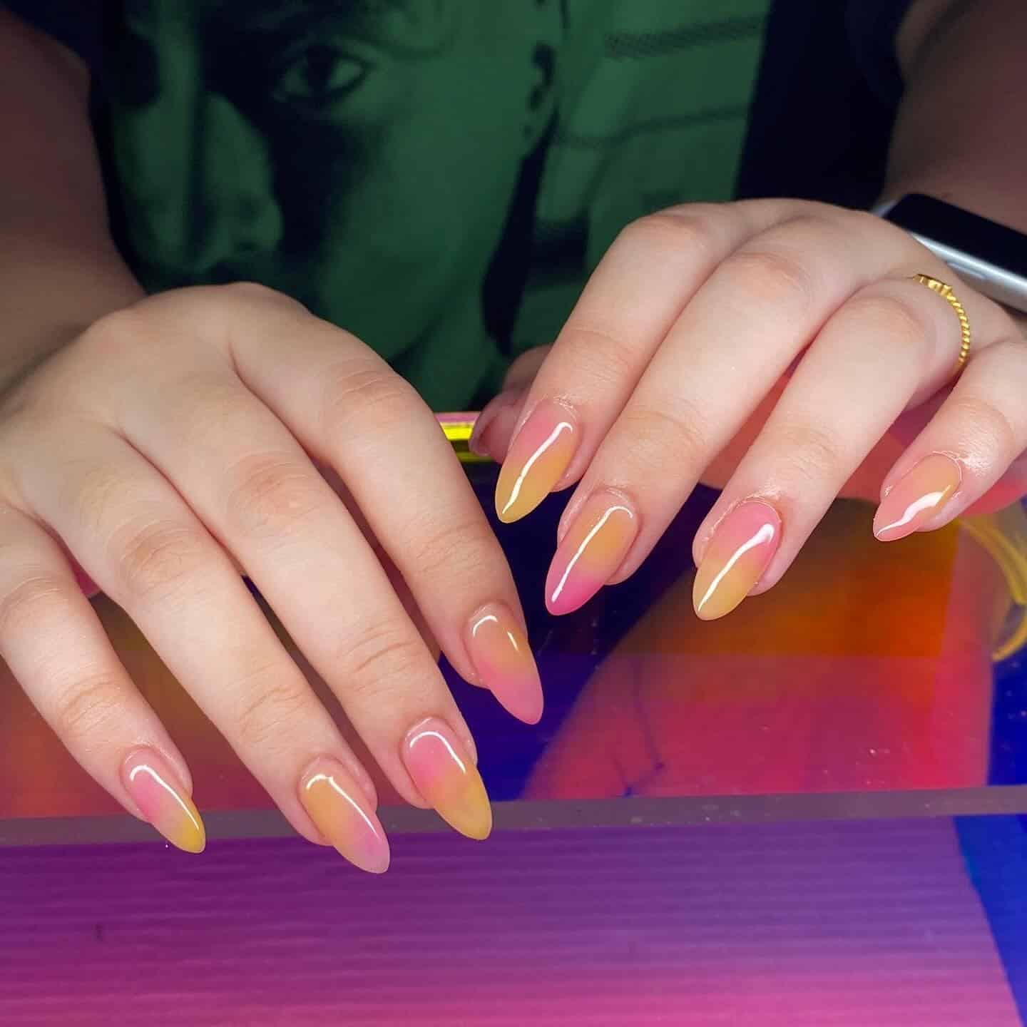 13. Classic Sunset Almond Gradient - sunset nail ideas