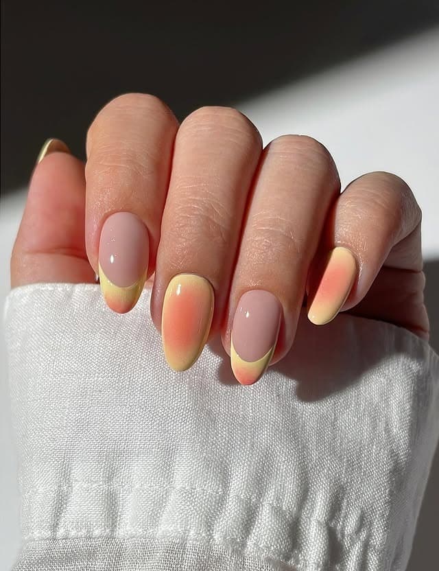 14. Pastel Sunset French Almond - sunset nail ideas
